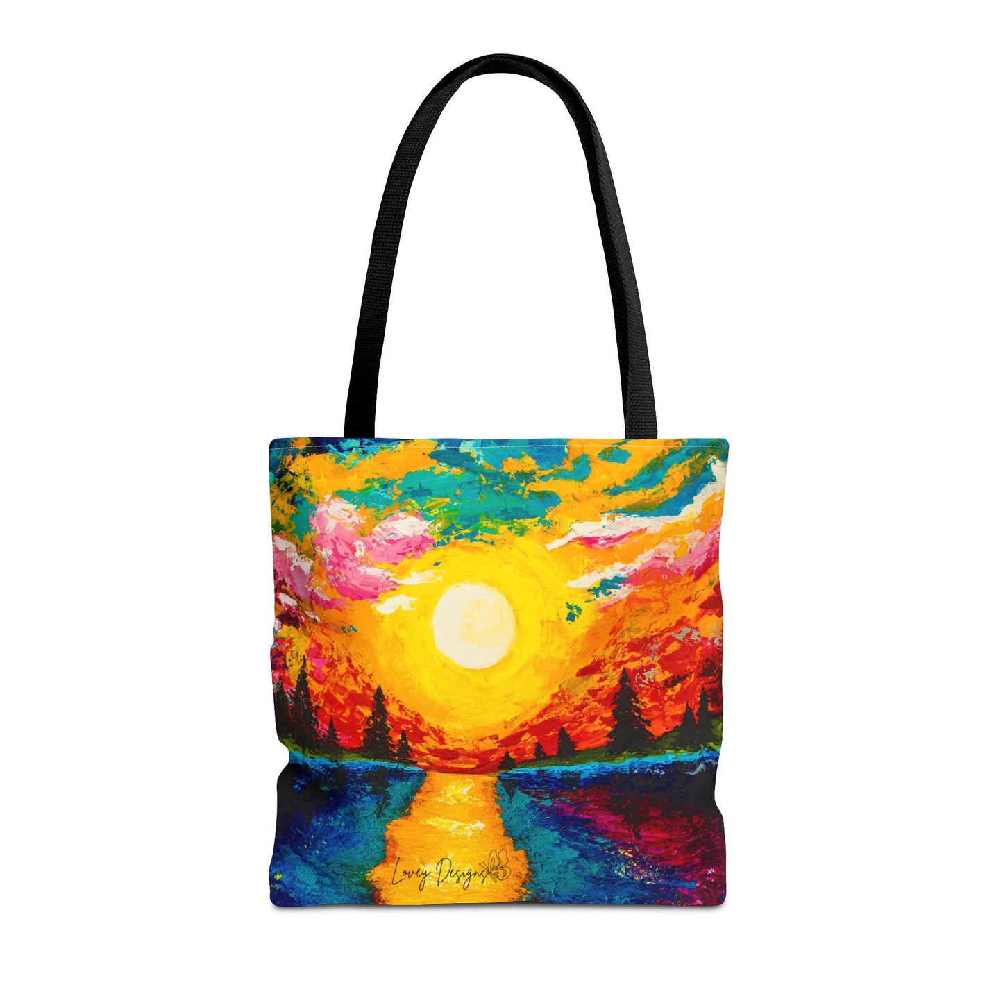 Sunset Lake Tote Bag – Vibrant Hand-Painted Sunset Canvas Carryall