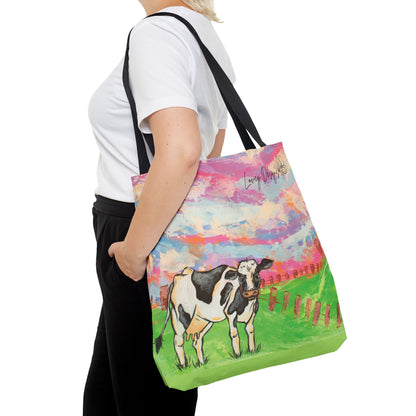 Cow Art Tote Bag — 'Love, Days' Pastel Farm Illustration