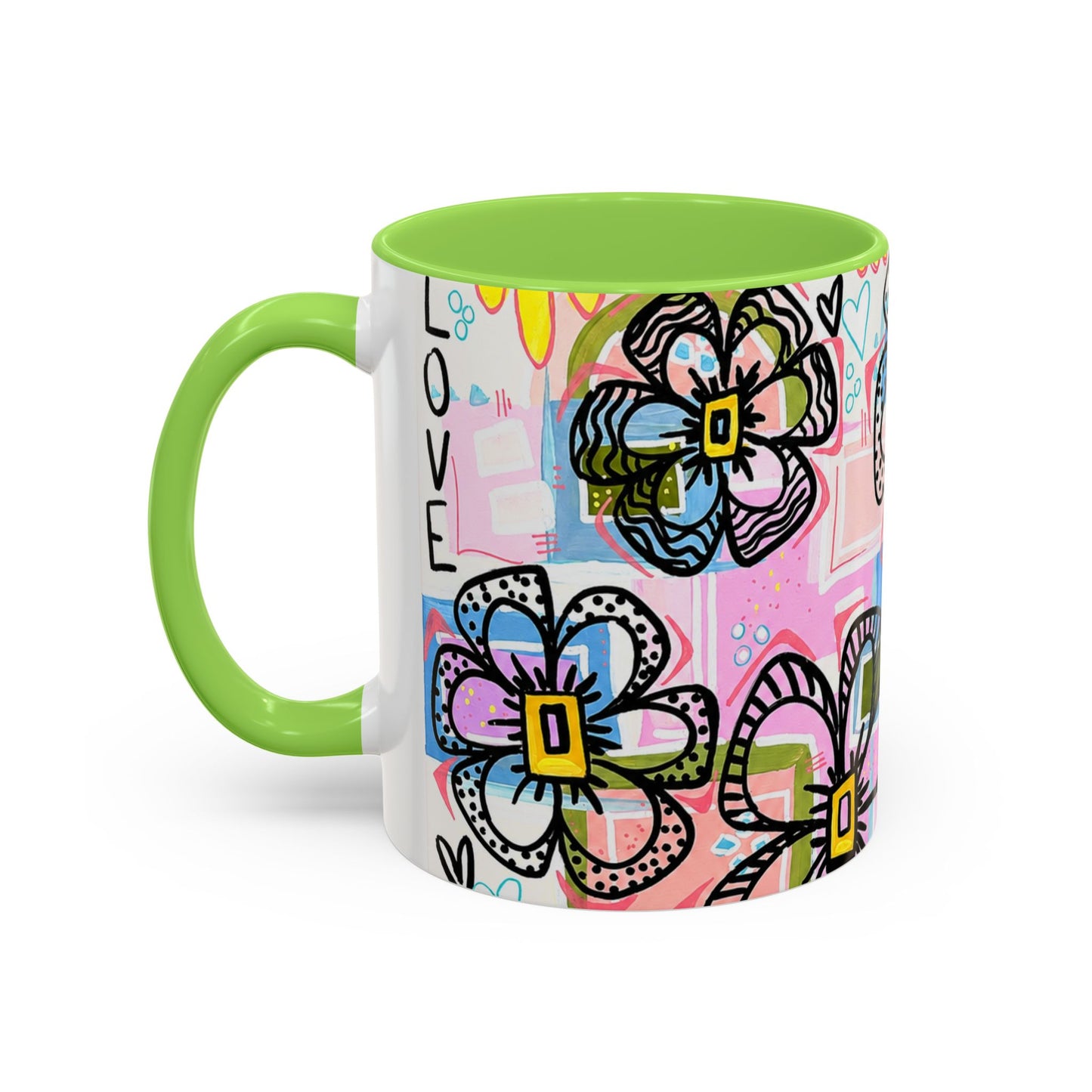 Colorful Floral Art Mug (11oz & 15oz) — Bright Hand-Drawn Flowers, Funky Pastel Coffee Cup