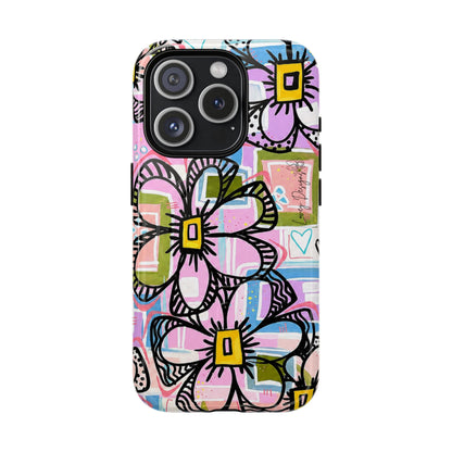 Floral Pop Tough Magnetic Phone Case — Pink Hand-Drawn Daisies
