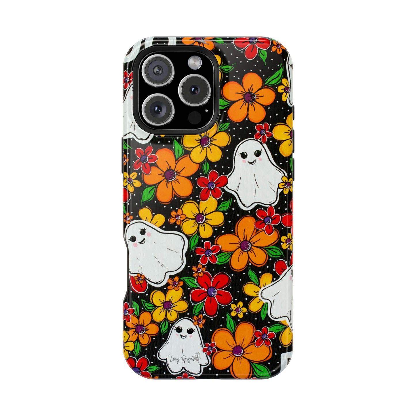 Halloween Phone Case with Ghosts and Flowers Design - Phone Case