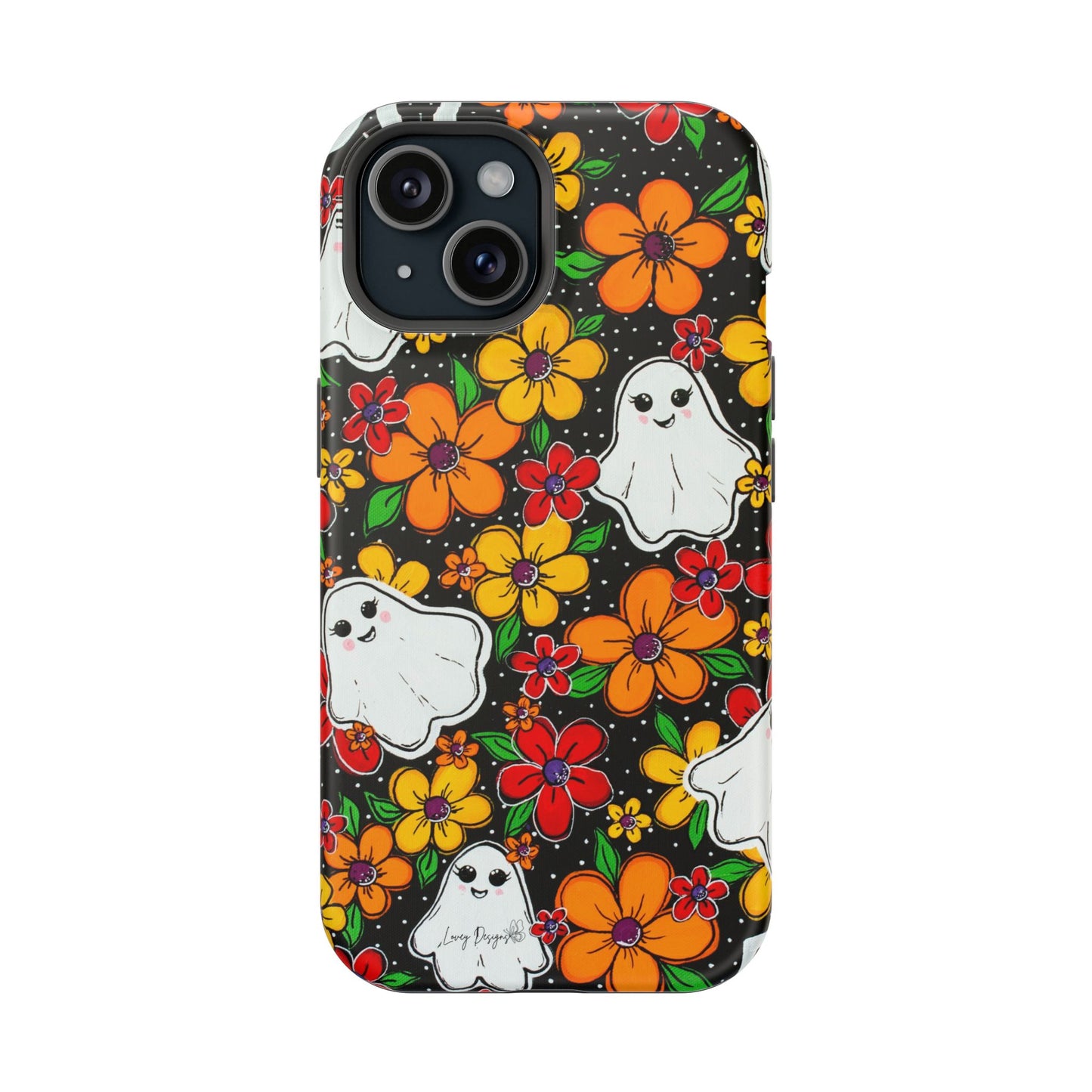 Halloween Phone Case with Ghosts and Flowers Design - Phone Case
