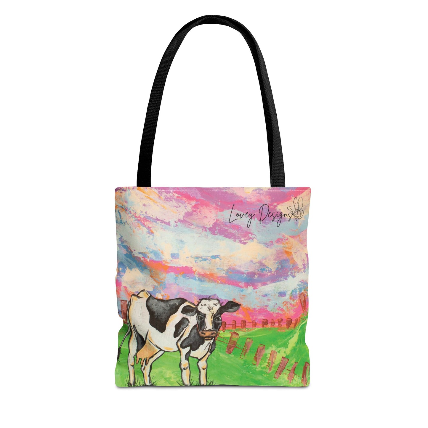 Cow Art Tote Bag — 'Love, Days' Pastel Farm Illustration