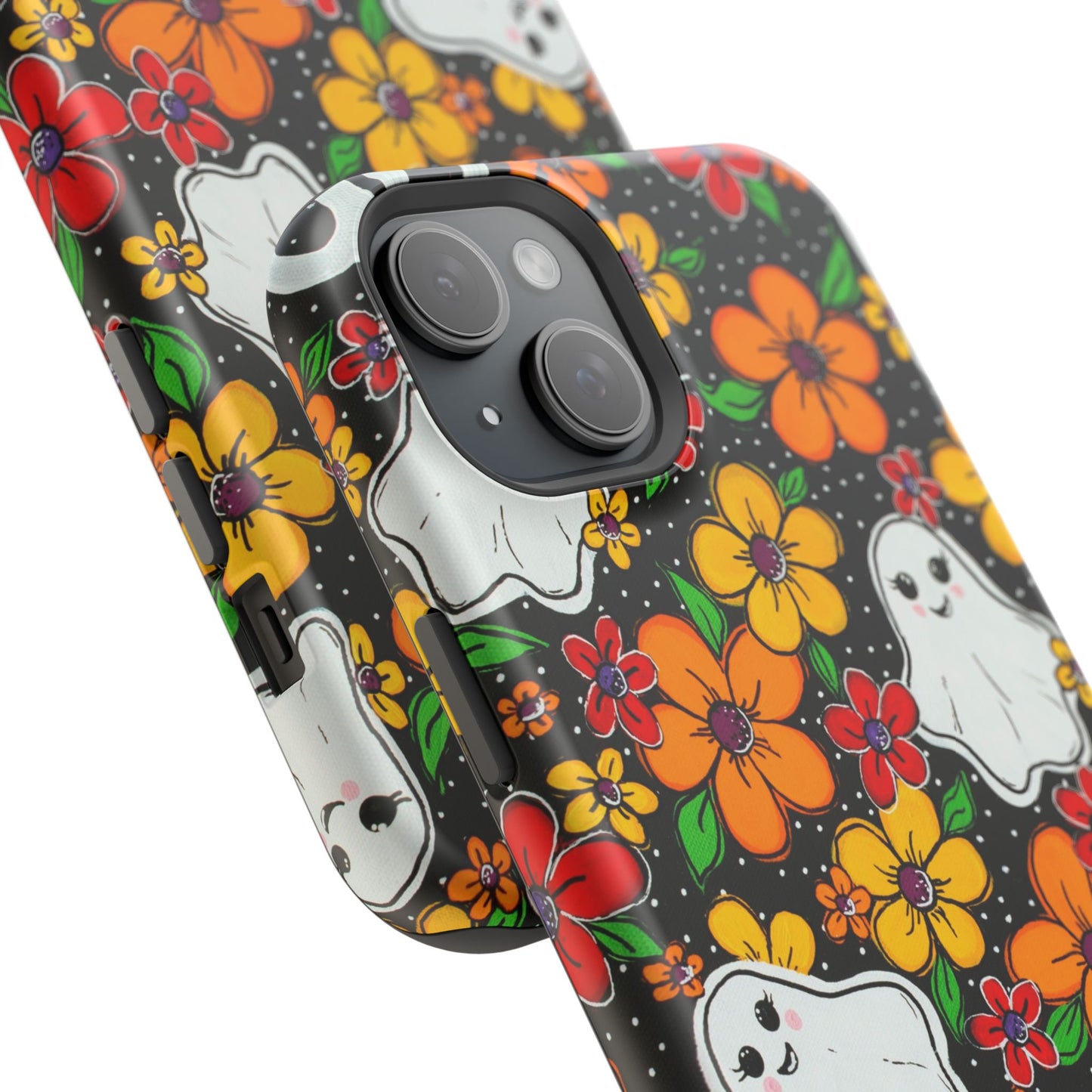 Halloween Phone Case with Ghosts and Flowers Design - Phone Case