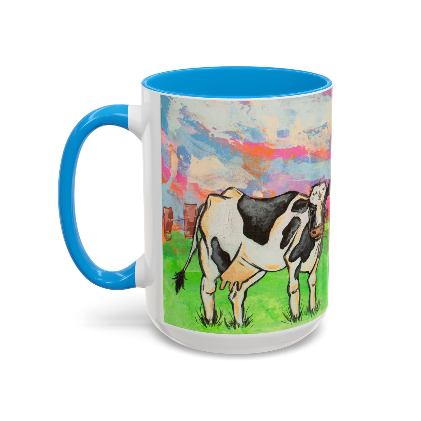 Colorful Cow Farm Art Mug (15oz) — Bright Pasture Ceramic Coffee Cup