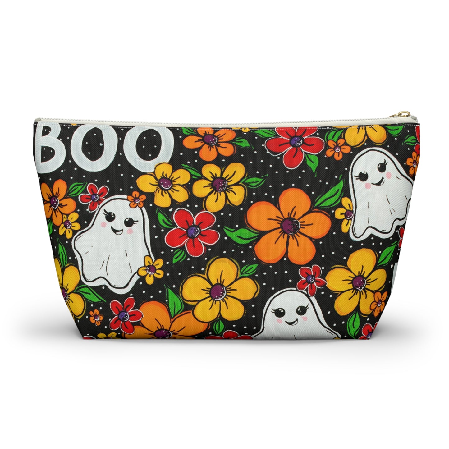 Ghosts in the Garden — 'BOO' Cosmetic Zipper Bag Halloween Ghost Floral Accessory Pouch