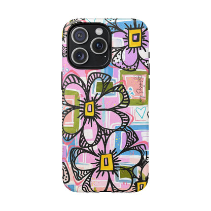 Floral Pop Tough Magnetic Phone Case — Pink Hand-Drawn Daisies