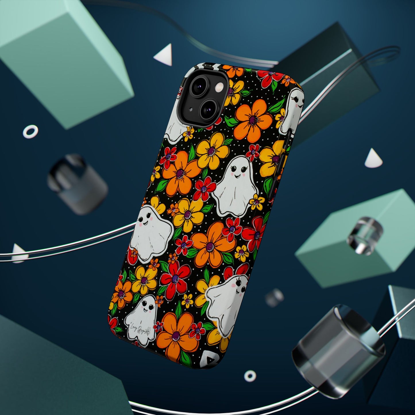 Halloween Phone Case with Ghosts and Flowers Design - Phone Case
