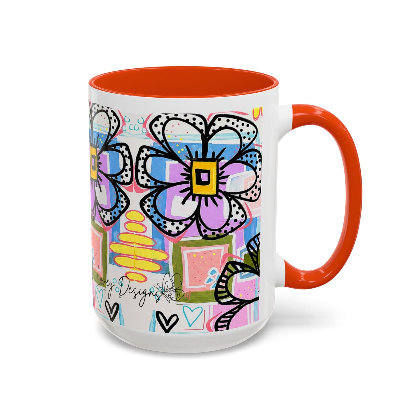 Colorful Floral Art Mug (11oz & 15oz) — Bright Hand-Drawn Flowers, Funky Pastel Coffee Cup