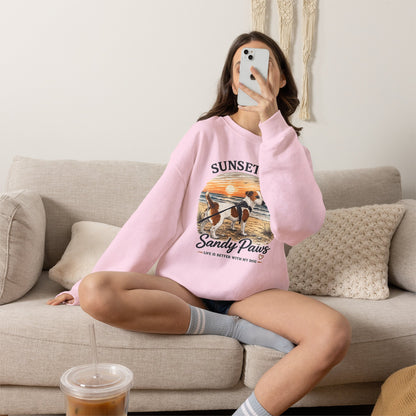 Sunsets & Sandy Paws Crewneck Sweatshirt – Beach Dog Graphic