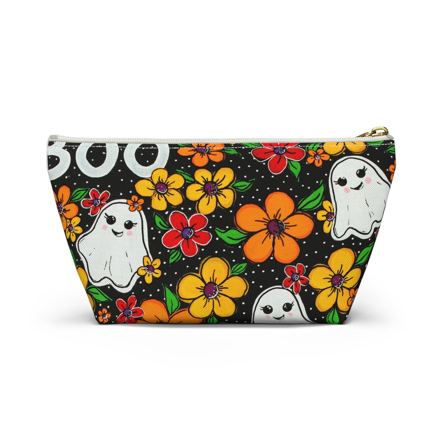 Ghosts in the Garden — 'BOO' Cosmetic Zipper Bag Halloween Ghost Floral Accessory Pouch