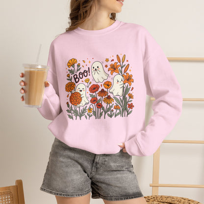 Halloween Ghosts Floral Sweatshirt — 'Boo!' Autumn Crewneck