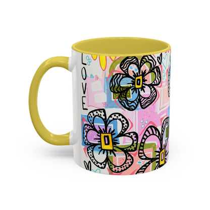 Colorful Floral Art Mug (11oz & 15oz) — Bright Hand-Drawn Flowers, Funky Pastel Coffee Cup