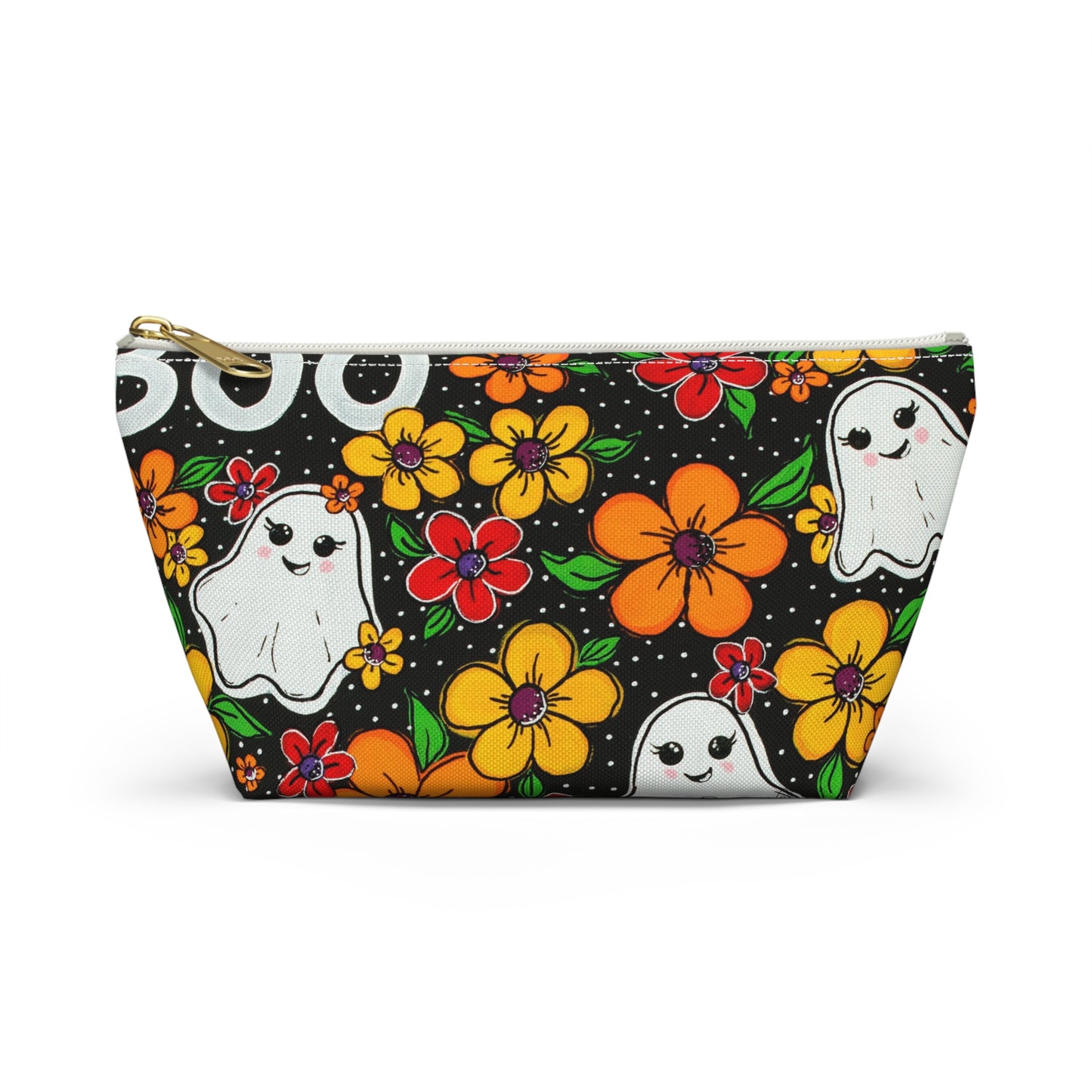 Ghosts in the Garden — 'BOO' Cosmetic Zipper Bag Halloween Ghost Floral Accessory Pouch