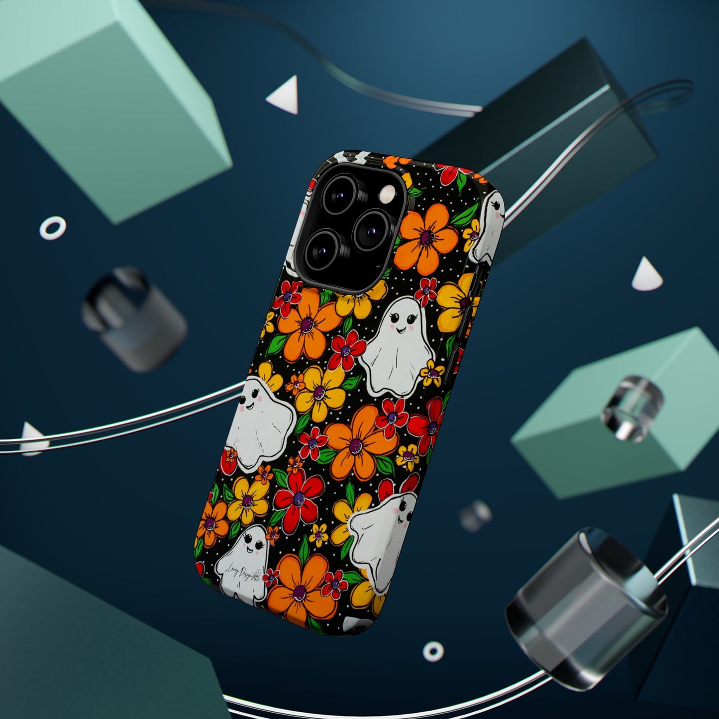 Halloween Phone Case with Ghosts and Flowers Design - Phone Case