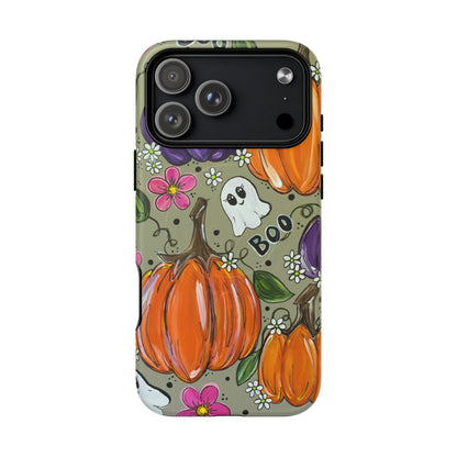 Halloween Pumpkin Ghost Tough Magnetic Phone Case — 'Boo' Fall Floral iPhone Cover