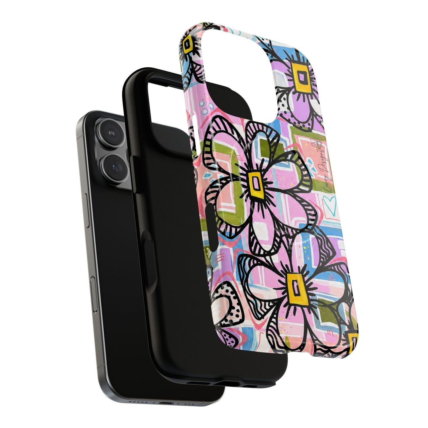 Floral Pop Tough Magnetic Phone Case — Pink Hand-Drawn Daisies
