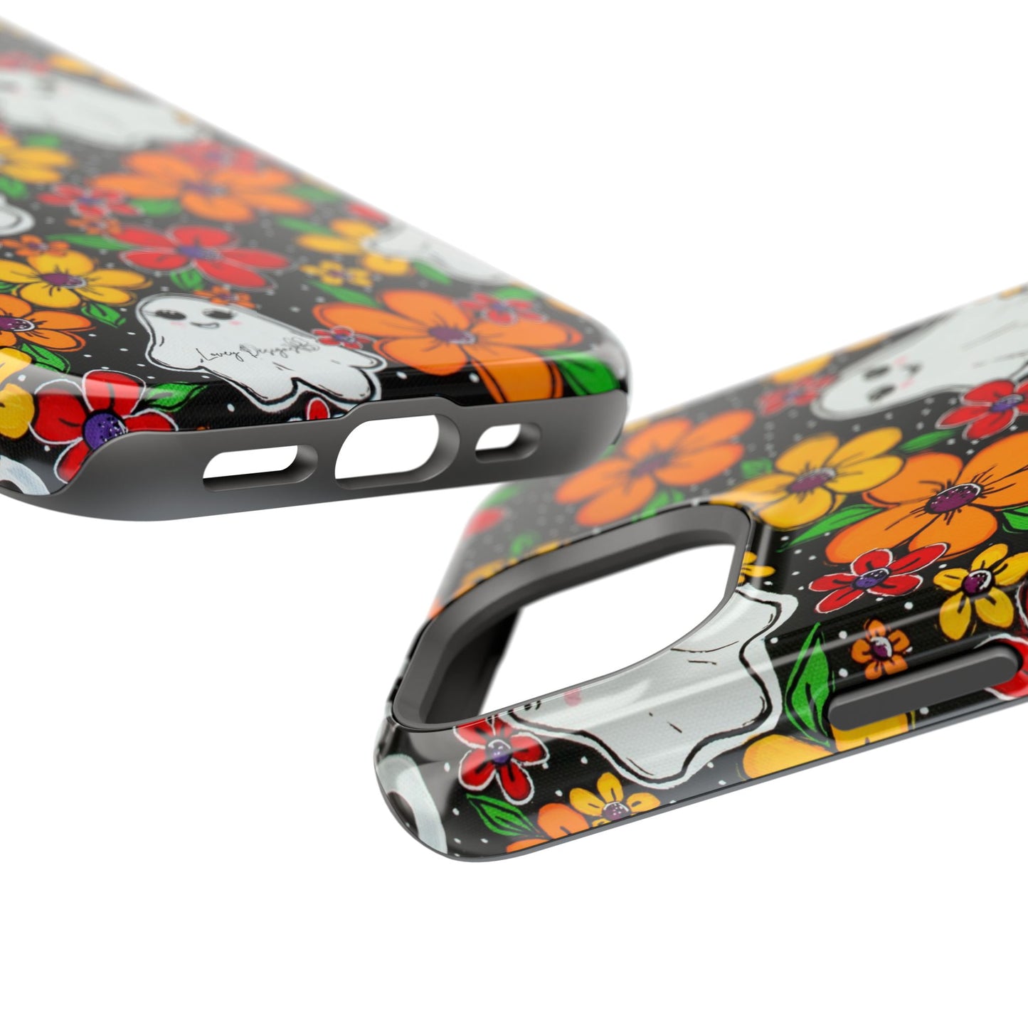 Halloween Phone Case with Ghosts and Flowers Design - Phone Case