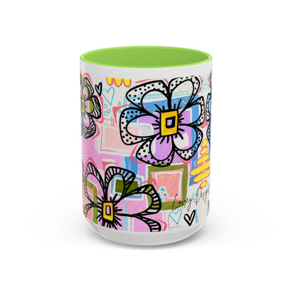Colorful Floral Art Mug (11oz & 15oz) — Bright Hand-Drawn Flowers, Funky Pastel Coffee Cup