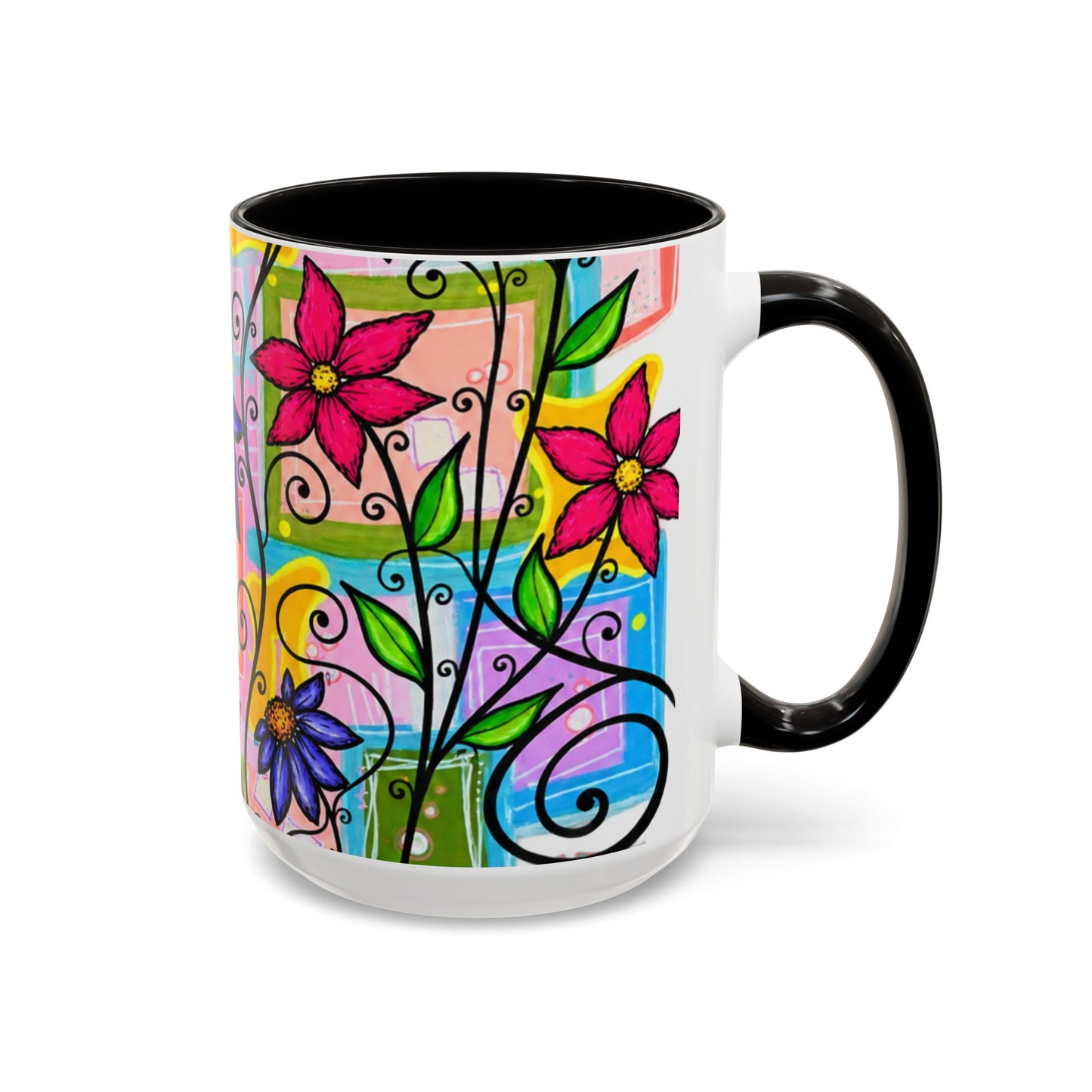 Colorful Floral Art Mug – Vibrant Hand-Painted Flowers (11oz, 15oz)