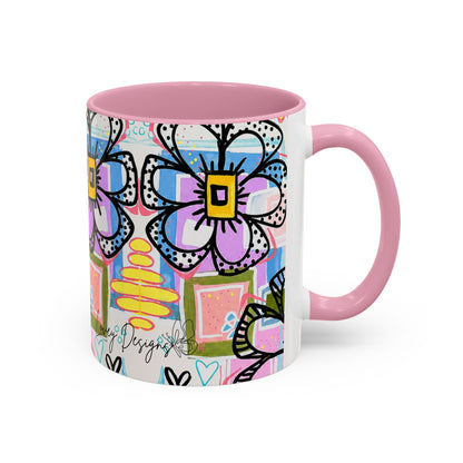 Colorful Floral Art Mug (11oz & 15oz) — Bright Hand-Drawn Flowers, Funky Pastel Coffee Cup