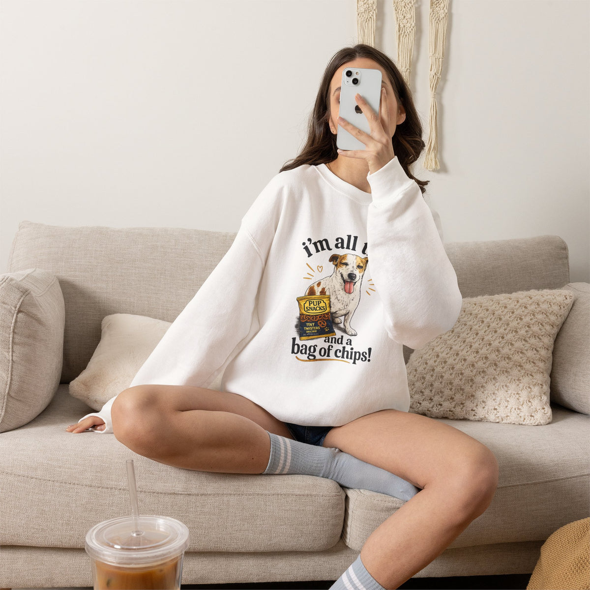 Dog Lover Sweatshirt - "I’m All That and a Bag of Chips" Cute Dog Graphic Crewneck