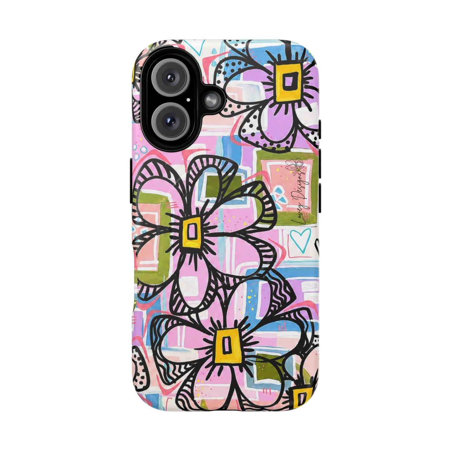 Floral Pop Tough Magnetic Phone Case — Pink Hand-Drawn Daisies