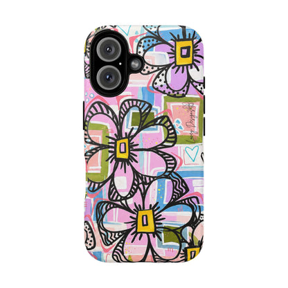 Floral Pop Tough Magnetic Phone Case — Pink Hand-Drawn Daisies