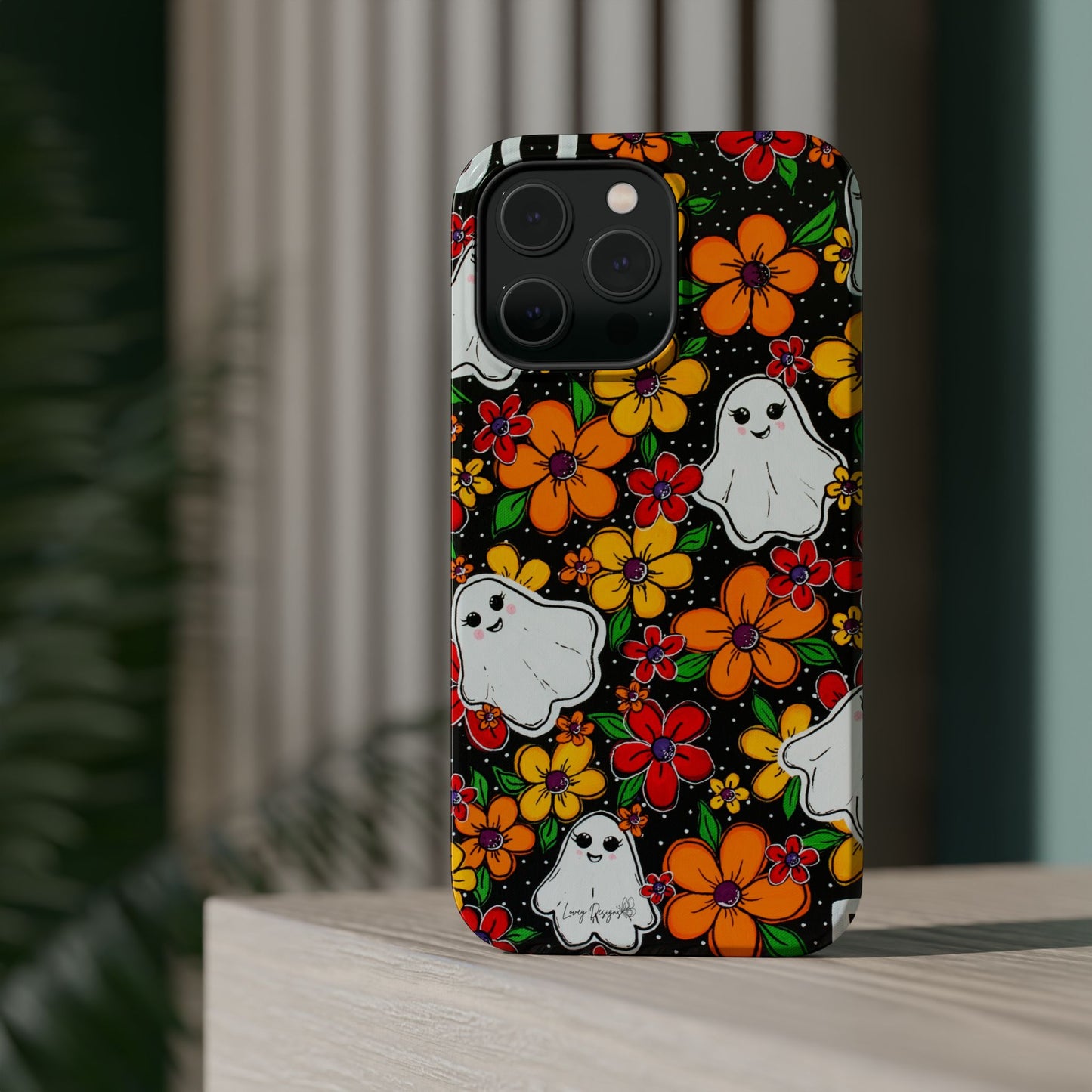 Halloween Phone Case with Ghosts and Flowers Design - Phone Case