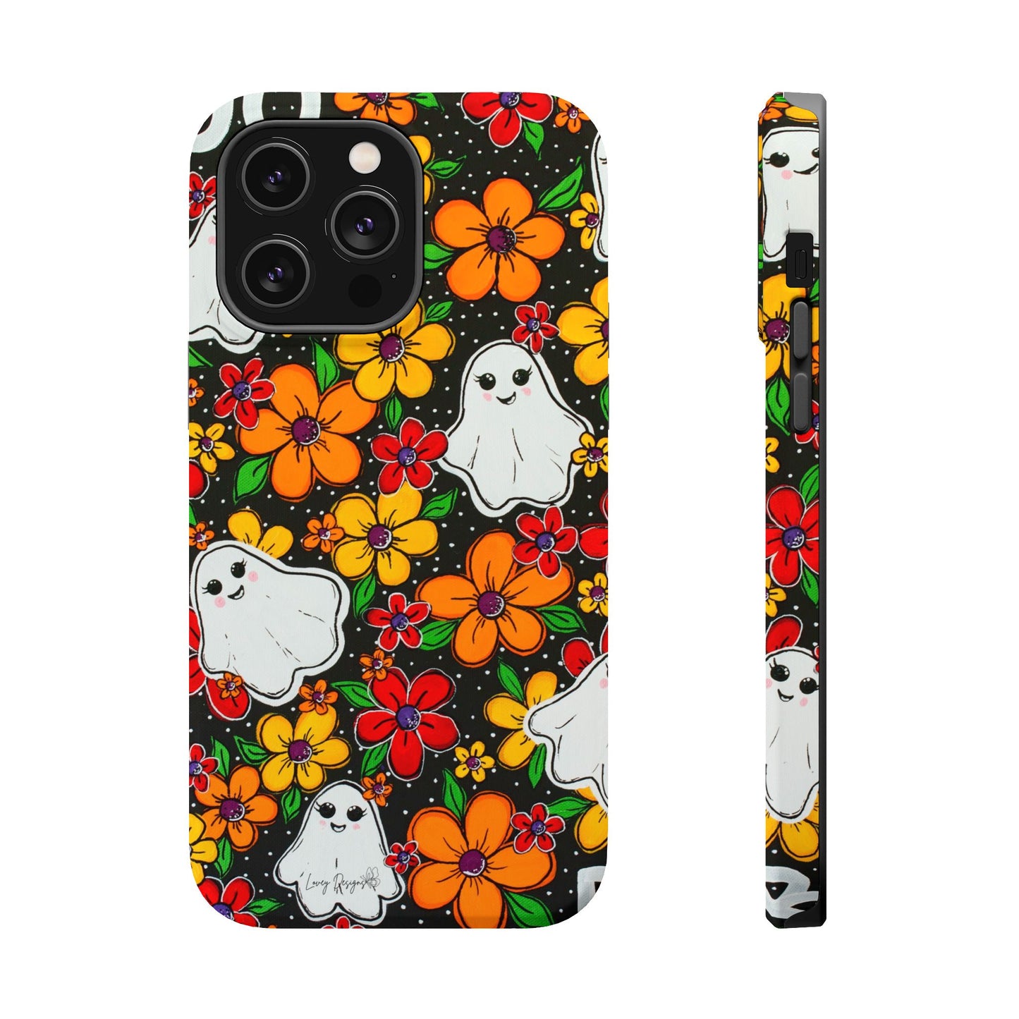 Halloween Phone Case with Ghosts and Flowers Design - Phone Case