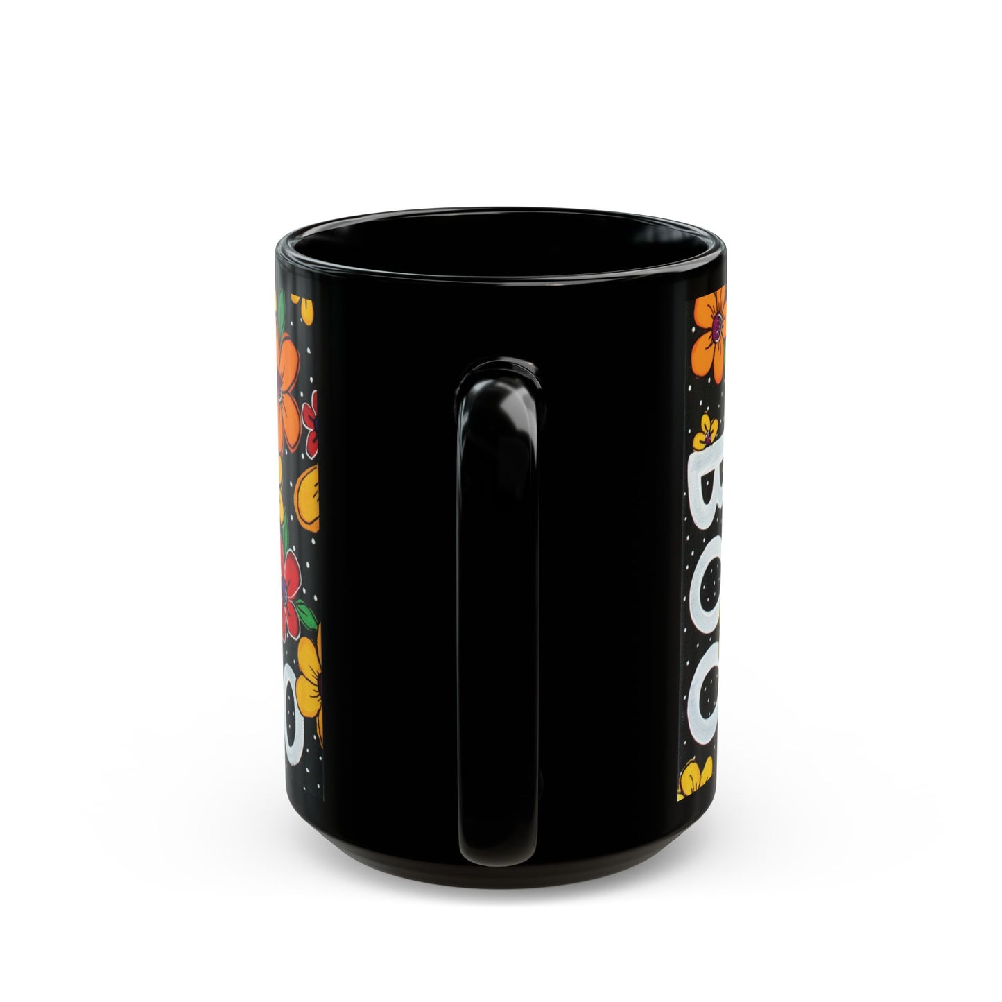 Whimsical Halloween Mug, Black Ghost Mug, Floral Boo Mug, Cute Halloween Gift, Spooky Coffee Cup - "Haunted Garden"