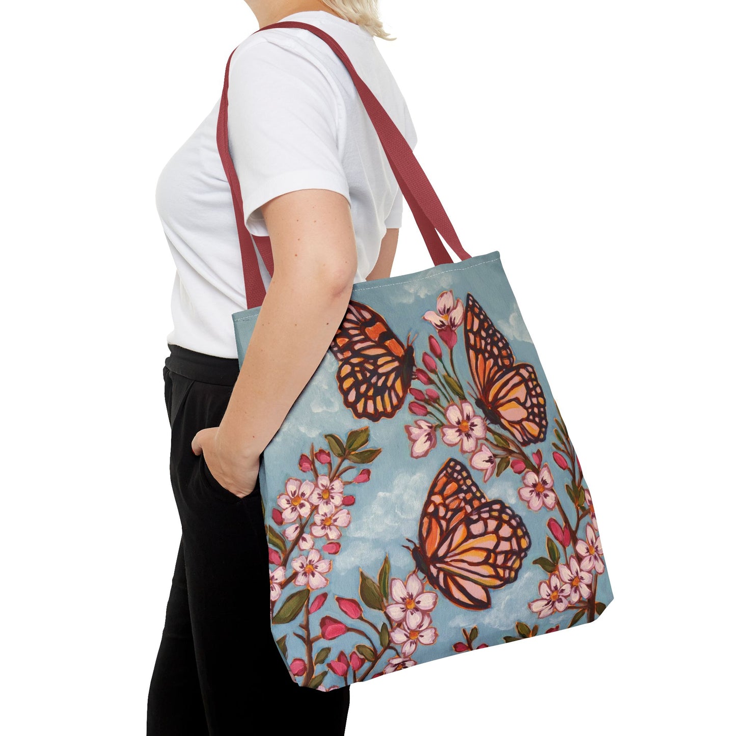 Monarch Blossom Tote Bag — Floral Butterfly All-Over Print