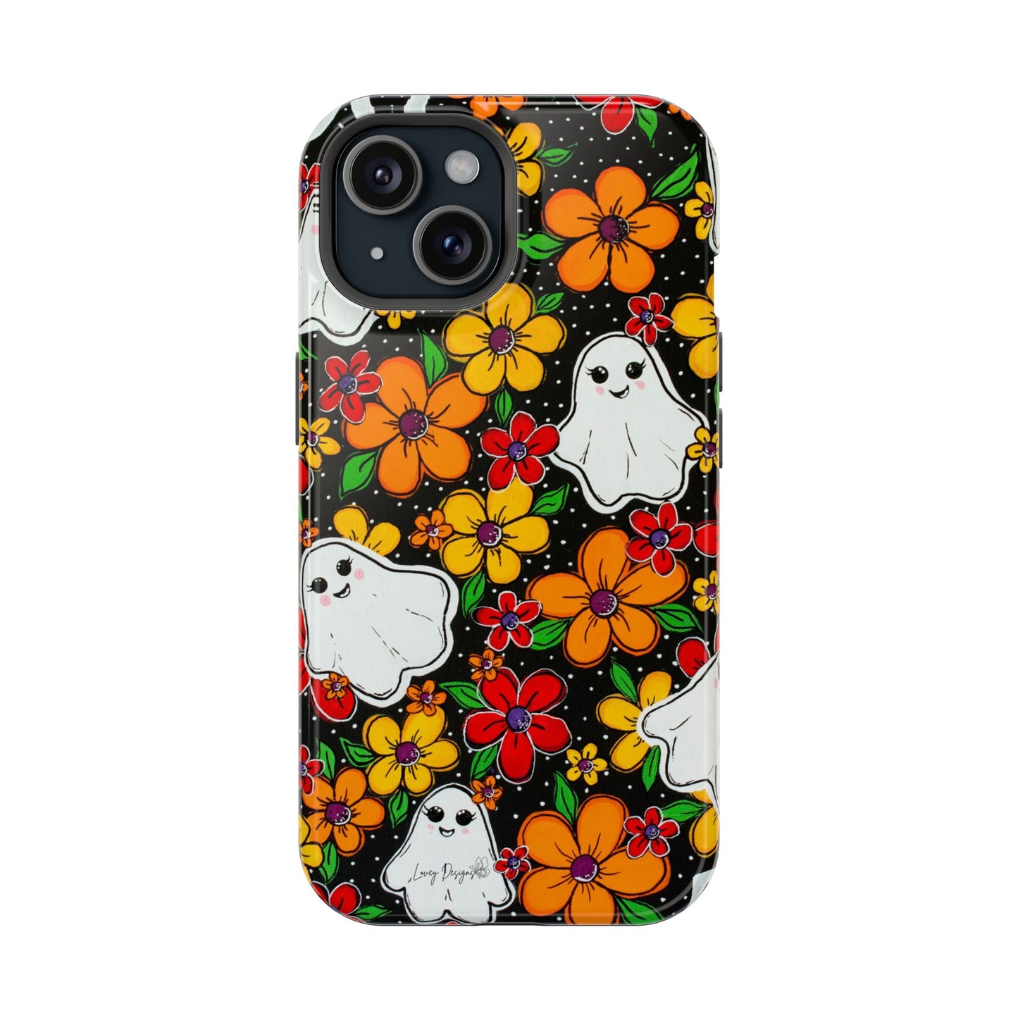 Halloween Phone Case with Ghosts and Flowers Design - Phone Case