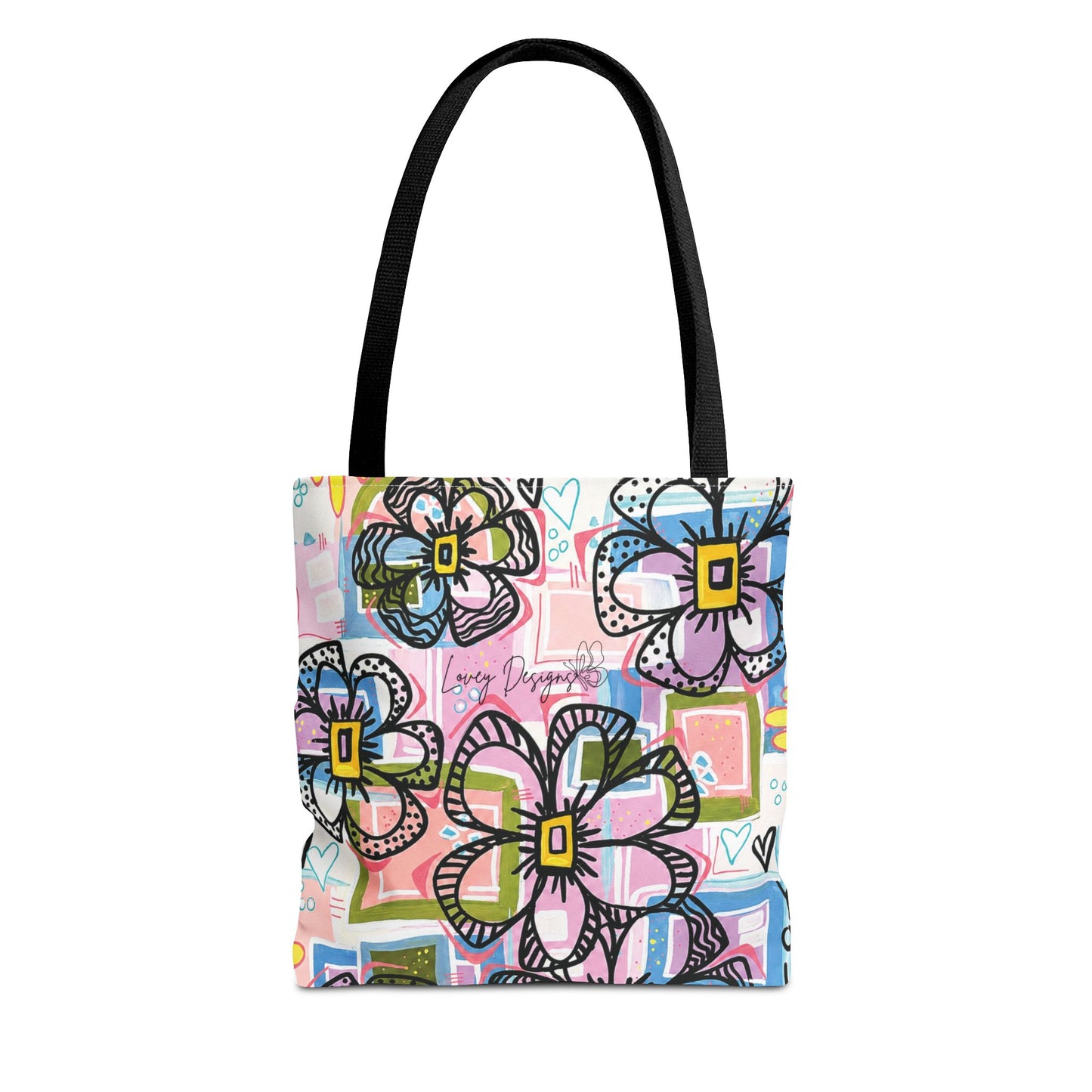Floral Pop Art Tote Bag — Colorful Hand-Drawn Flowers AOP