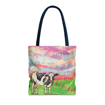 Cow Art Tote Bag — 'Love, Days' Pastel Farm Illustration