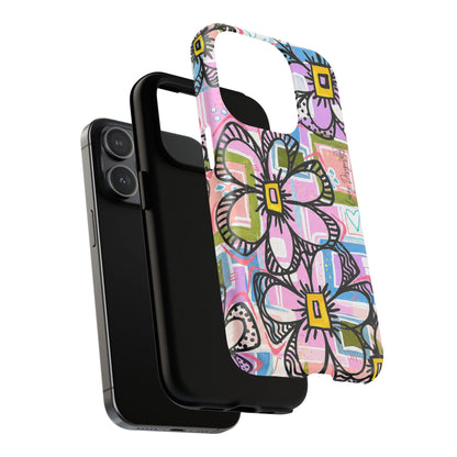 Floral Pop Tough Magnetic Phone Case — Pink Hand-Drawn Daisies