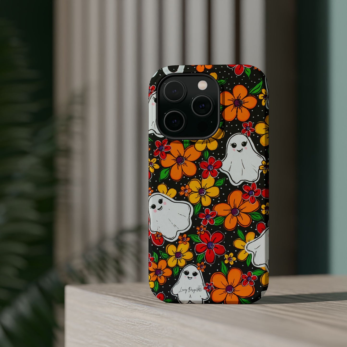 Halloween Phone Case with Ghosts and Flowers Design - Phone Case