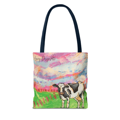 Cow Art Tote Bag — 'Love, Days' Pastel Farm Illustration
