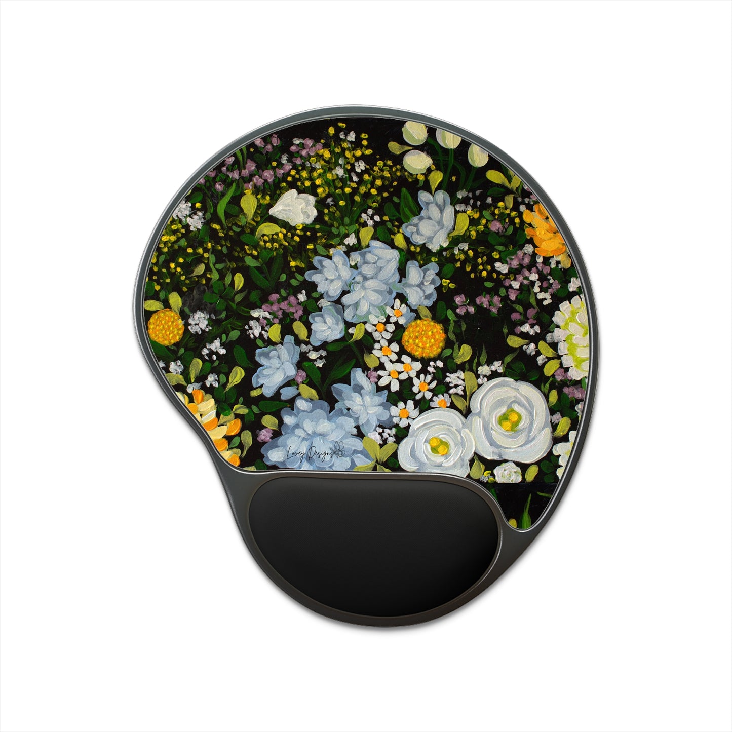 Mouse Pad with Wrist Rest - Floral Midnight Garden Design