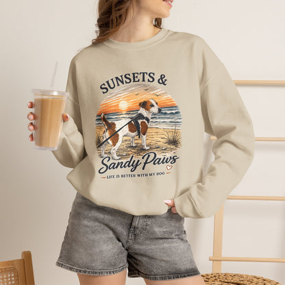 Sunsets & Sandy Paws Crewneck Sweatshirt – Beach Dog Graphic