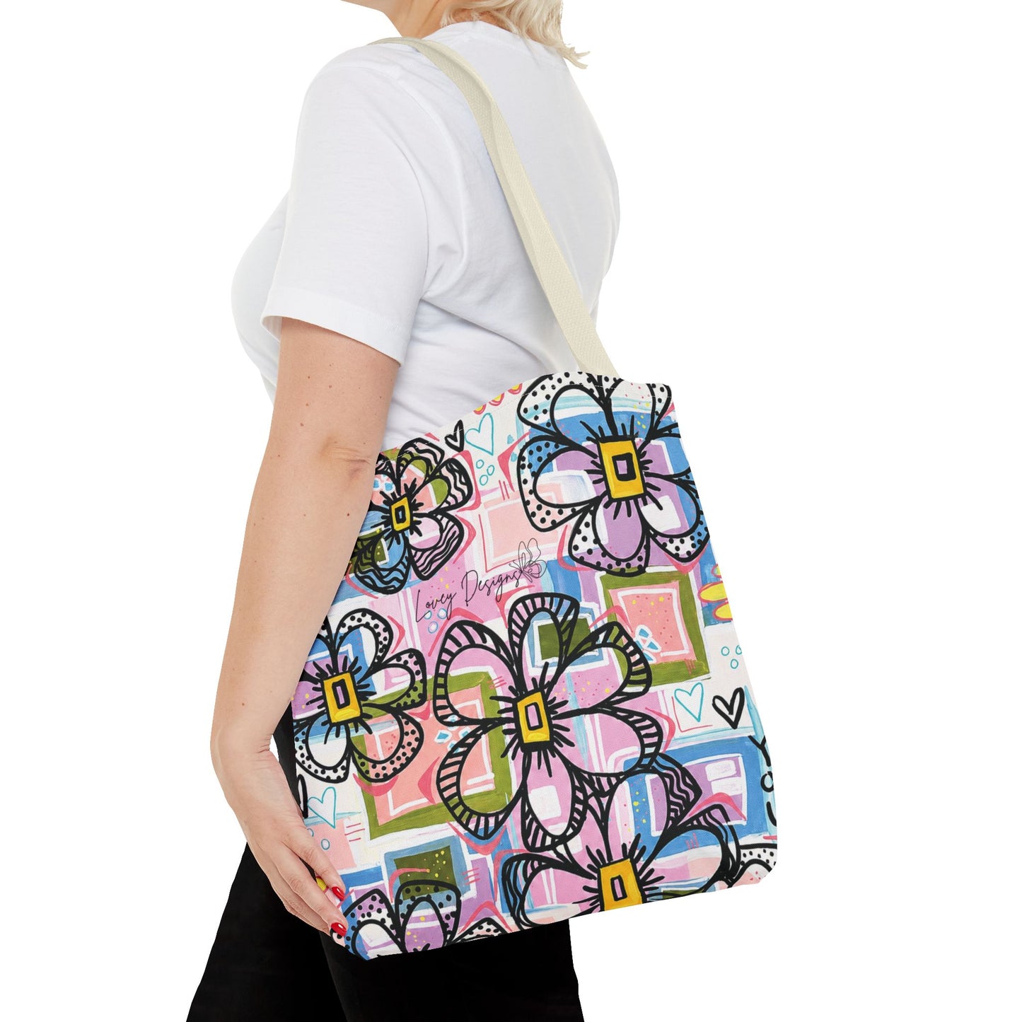 Floral Pop Art Tote Bag — Colorful Hand-Drawn Flowers AOP