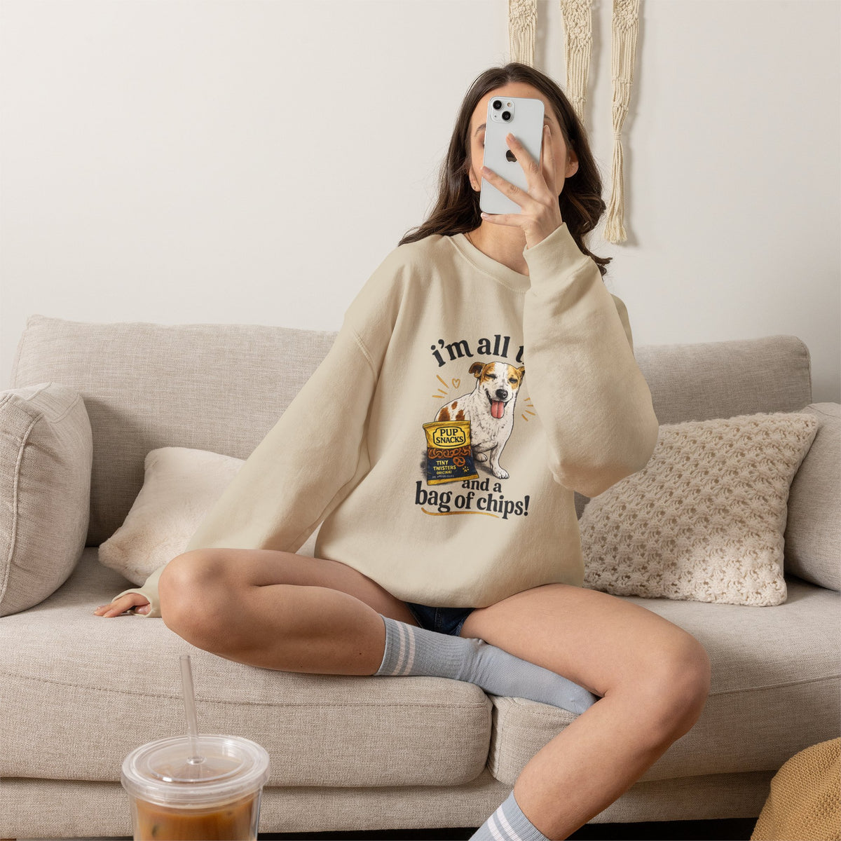 Dog Lover Sweatshirt - "I’m All That and a Bag of Chips" Cute Dog Graphic Crewneck