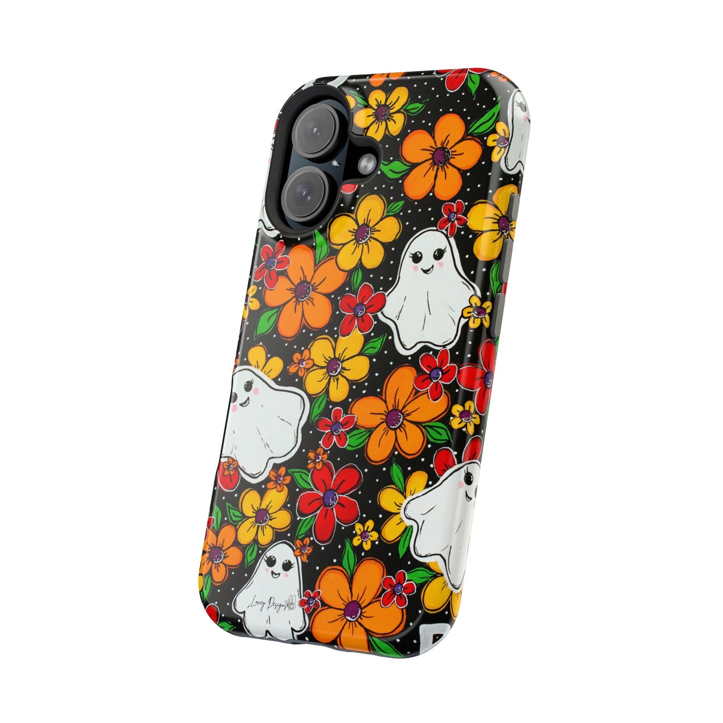 Halloween Phone Case with Ghosts and Flowers Design - Phone Case