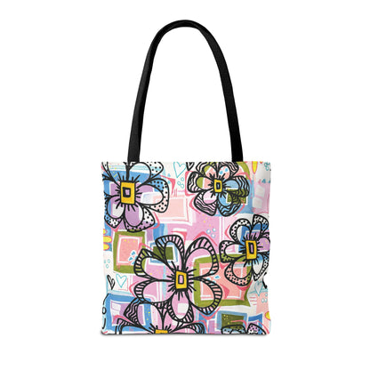 Floral Pop Art Tote Bag — Colorful Hand-Drawn Flowers AOP