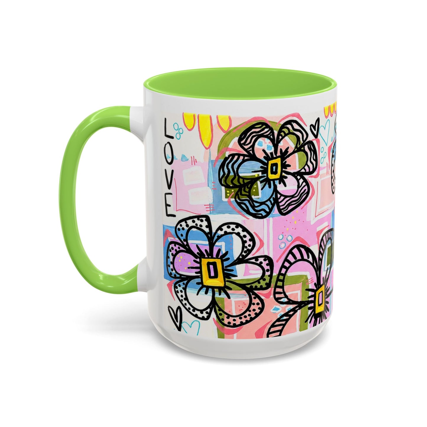 Colorful Floral Art Mug (11oz & 15oz) — Bright Hand-Drawn Flowers, Funky Pastel Coffee Cup
