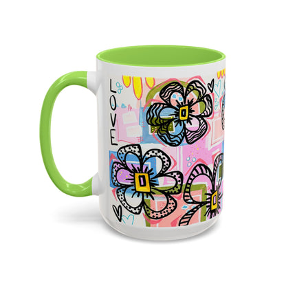Colorful Floral Art Mug (11oz & 15oz) — Bright Hand-Drawn Flowers, Funky Pastel Coffee Cup