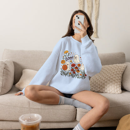 Halloween Ghosts Floral Sweatshirt — 'Boo!' Autumn Crewneck