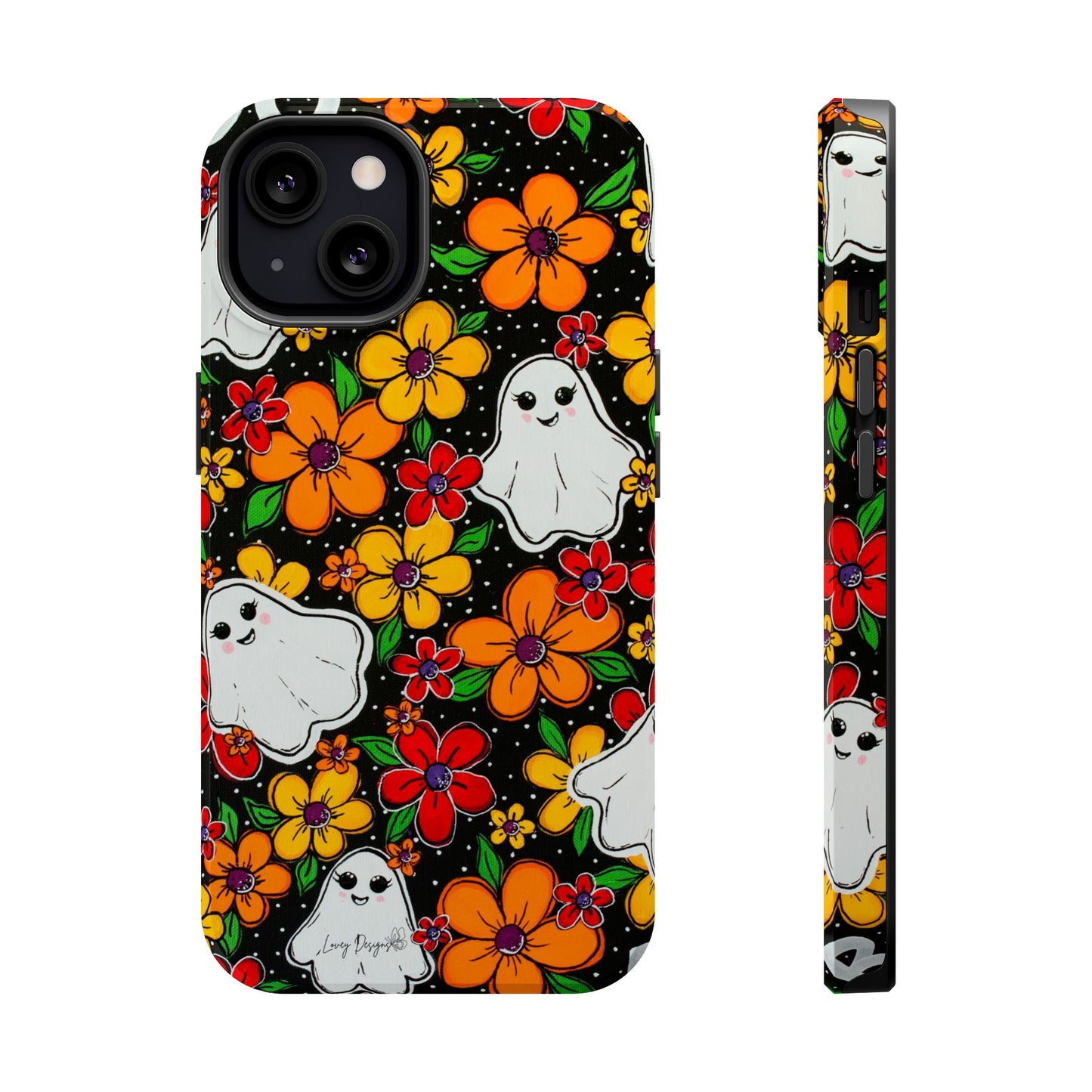 Halloween Phone Case with Ghosts and Flowers Design - Phone Case