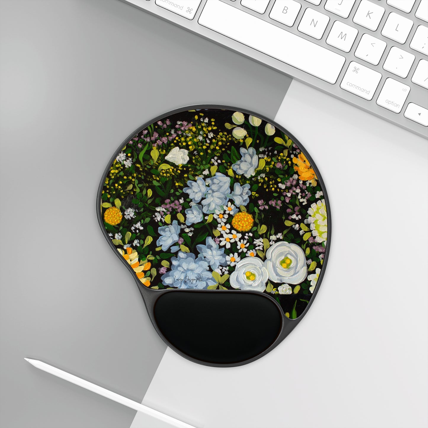 Mouse Pad with Wrist Rest - Floral Midnight Garden Design