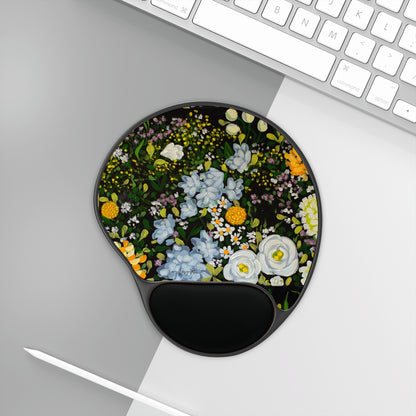 Mouse Pad with Wrist Rest - Floral Midnight Garden Design